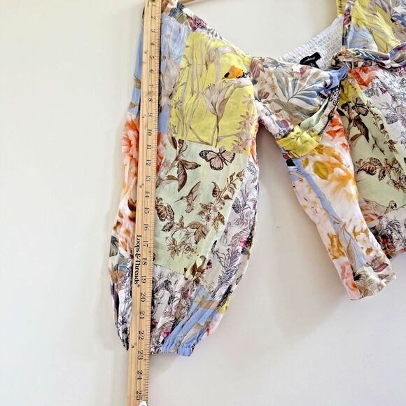Banana Republic Floral Bird butterfly Multi Print Twist Front Top women Size S - Picture 7 of 13